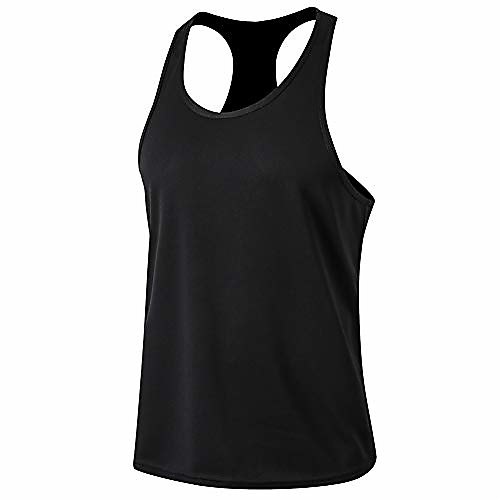

men's tank tops, cool dry workout sleeveless t shirts gym y-back athletic tee undershirt running fitness muscle bodybuilding black