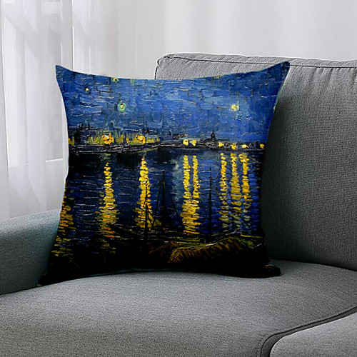 

1pc Oil Painting Style Cushion Cover Double Side Print 45x45cm Linen for Sofa Bedroom