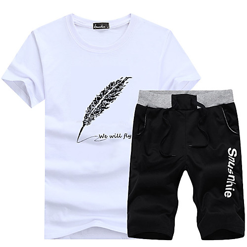

Men's Sweatsuit 2 Piece Set Artistic Style Crew Neck Sport Athleisure Clothing Suit Short Sleeves Breathable Soft Comfortable Exercise & Fitness Everyday Use Outdoor Fitness Exercising / 2pcs / pack