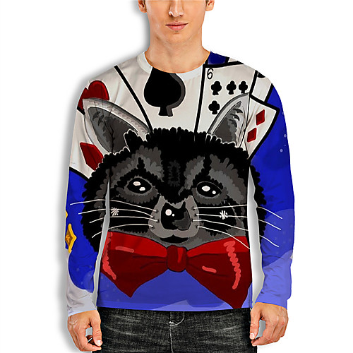

Men's Tunic 3D Print Cat Graphic Animal Print Long Sleeve Daily Tops Basic Casual Black
