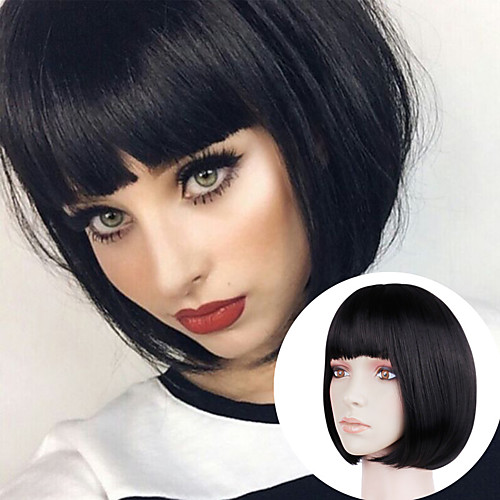 

Natural Straight Short Black Gold Wig Headgear Chemical Fiber Short Hair Bob Head Student Head With Bangs Classic Wig Hair Cover