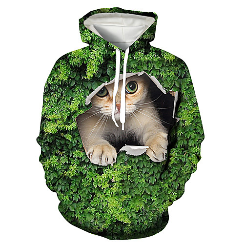 

Men's Pullover Hoodie Sweatshirt Cat Graphic Prints Animal Print Weekend 3D Print Casual Hoodies Sweatshirts Green