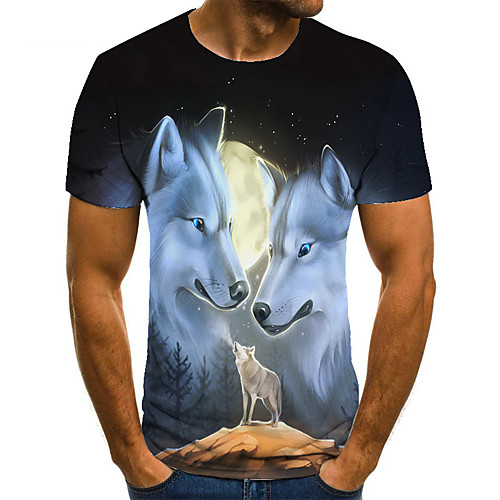 

Men's T shirt 3D Print Animal 3D Print Print Short Sleeve Casual Tops Casual Fashion Black / White