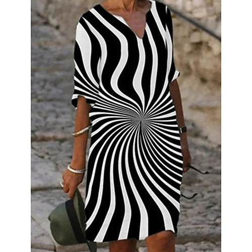 

Women's A Line Dress Knee Length Dress Black Half Sleeve Print Print Summer V Neck Elegant 2021 S M L XL XXL 3XL