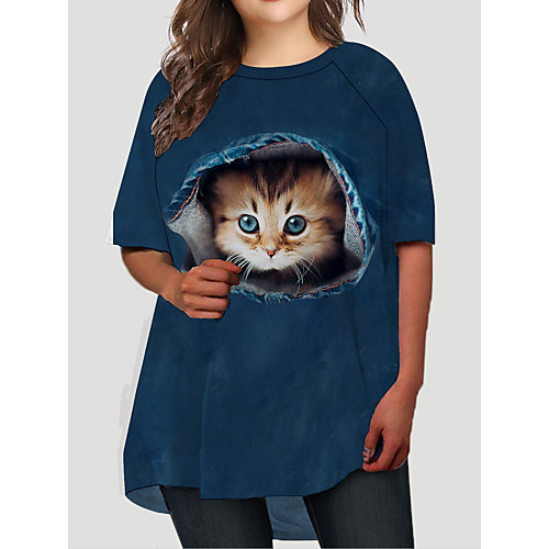 

Women's Plus Size Dresses T Shirt Dress Tee Dress Short Mini Dress Half Sleeve Cat Graphic Animal Print Casual Fall Blue XL XXL 3XL 4XL 5XL / Holiday