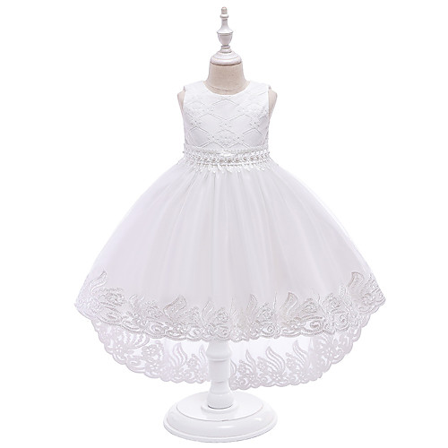 

Princess / Ball Gown Asymmetrical Event / Party / Holiday Flower Girl Dresses - Lace / Tulle Sleeveless Jewel Neck with Bow(s) / Pleats / Appliques