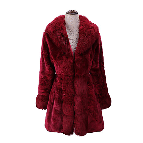 

Women's Solid Colored Fur Trim Fall Fur Coat Maxi Daily Faux Fur Coat Tops White