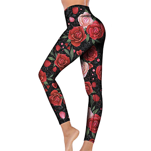 

21Grams Women's High Waist Yoga Pants Cropped Leggings Tummy Control Butt Lift Breathable Red Fitness Gym Workout Running Winter Sports Activewear High Elasticity