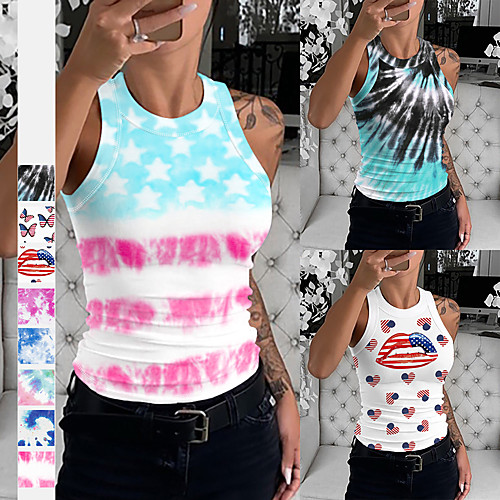 

Women's Sleeveless Running Tank Top Vest / Gilet Tee Tshirt Top Athletic Breathable Quick Dry Moisture Wicking Gym Workout Running Active Training Jogging Exercise Sportswear Tie Dye Red / White Bule