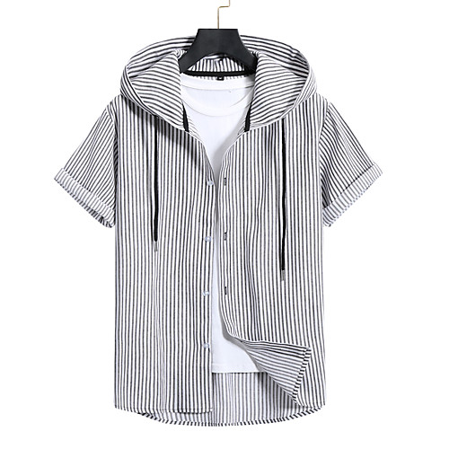 

Men's Sweatshirt Shirt non-printing Stripes Patchwork collared shirts Short Sleeve Casual Tops Light gray