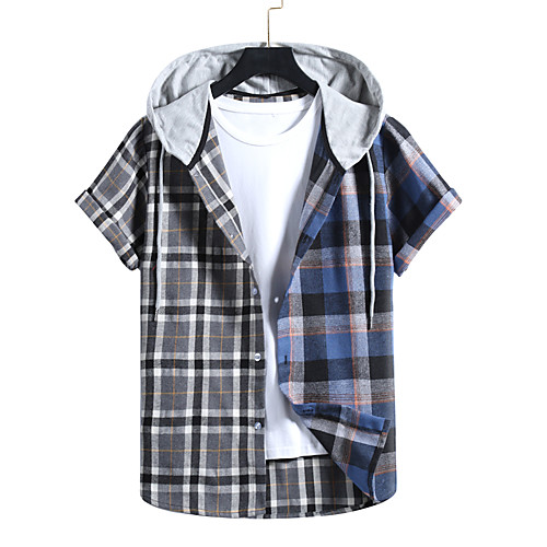 

Men's Sweatshirt Shirt non-printing Color Block Plain Patchwork Short Sleeve Casual Tops Blue