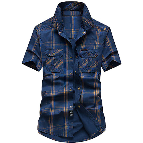 

Men's Hiking Shirt / Button Down Shirts Short Sleeve Stand Collar Outerwear Shirt Top Outdoor Comfortable Anti-tear Multi-Pockets Summer Cotton Patchwork Army Green Khaki Royal Blue Hunting Fishing