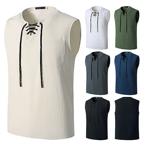 

Men's T shirt non-printing Solid Colored Plus Size Sleeveless Daily Tops White Black Army Green