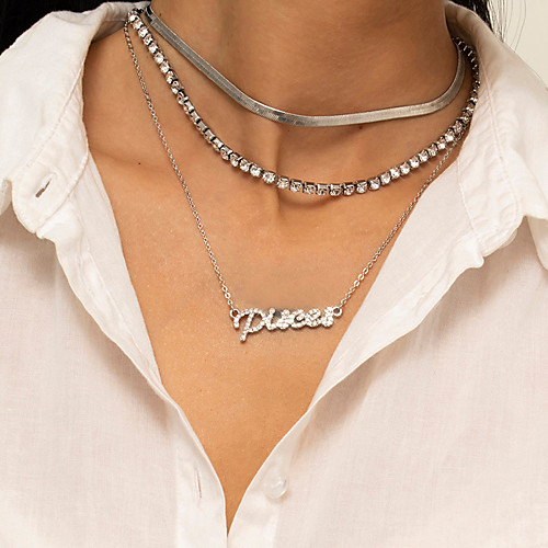 

Choker Necklace Torque Necklace Women's Tennis Chain Cubic Zirconia White Imitation Diamond Artistic Simple Fashion Vintage Trendy Gold Silver 40,45,47 cm Necklace Jewelry 3pcs for Street Daily