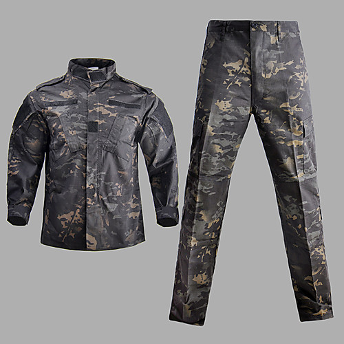 

Men's Hiking Jacket with Pants Military Tactical Jacket Long Sleeve Stand Collar Clothing Suit Outdoor Lightweight Breathable Quick Dry Sweat wicking Autumn / Fall Spring Cotton Polyester Camo Black