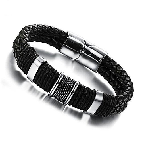 

Men's Bracelet Bangles Braided Totem Series Fashion Leather Bracelet Jewelry Black For Christmas Anniversary Date / Titanium Steel