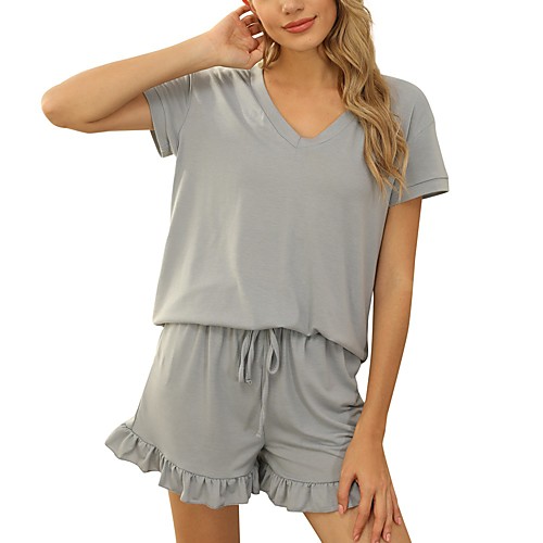 

Women's Basic Streetwear Plain Daily Two Piece Set Tracksuit T shirt Loungewear Shorts Drawstring Ruffle Tops
