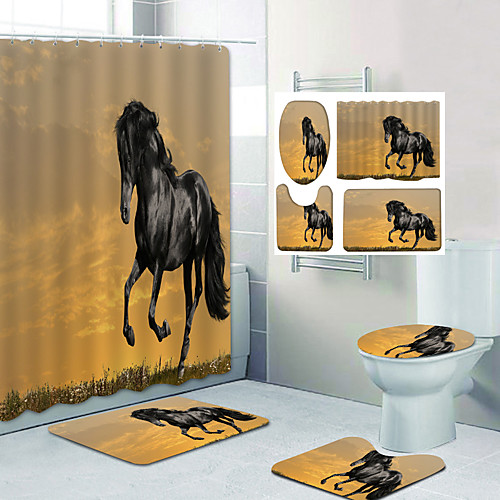 

Running Horse Pattern Printing Bathroom Shower Curtain Leisure Toilet Four-Piece Design