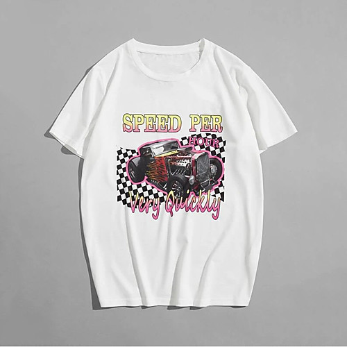 

Men's Unisex T shirt Hot Stamping Graphic Prints Car Plus Size Print Short Sleeve Daily Tops 100% Cotton Fashion Vintage Classic White