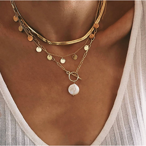 

Choker Necklace Chain Necklace Torque Women's Geometrical Imitation Pearl Artistic Simple Fashion Vintage Trendy Gold Silver 45,47,52 cm Necklace Jewelry 3pcs for Street Daily Holiday Club Festival