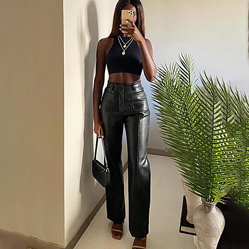 

Women's Stylish Streetwear Comfort Casual Weekend Pants Pants Plain Ankle-Length Black Brown