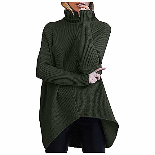

fabiurt sexy sweaters for women womens chunky turtleneck sweaters asymmetric hem batwing sleeve oversized knitted pullover jumper army green