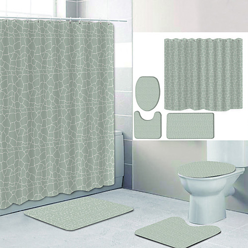 

Simple Series 3D Digital Printing Four-piece Set Shower Curtains and Hooks Modern Polyester Machine Made Waterproof Bathroom