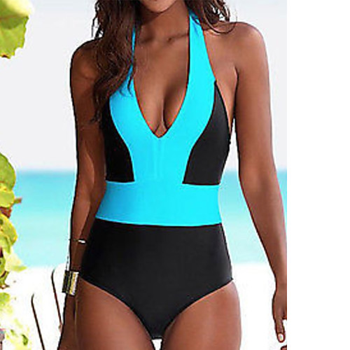 

Women's Bikini Swimsuit Color Block White Blue Swimwear Bathing Suits