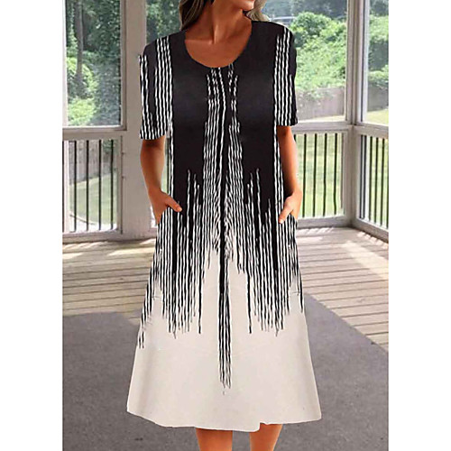 

Women's Shift Dress Midi Dress Black Blue Short Sleeve Print Summer Round Neck Casual 2021 S M L XL XXL 3XL 4XL 5XL