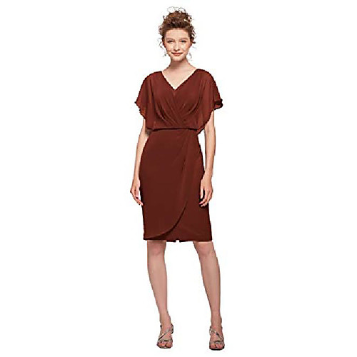 

Rust Mother of The Bride Dresses for Wedding V-Neck Short Sleeve Formal Prom Dress for Wedding Guest Women,US8