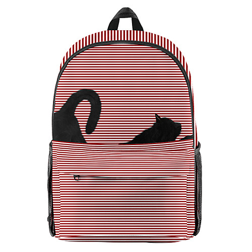 

Unisex Oxford Cloth Canvas School Bag Rucksack Commuter Backpack Large Capacity Shock Absorption Zipper Tiered Striped Cat Animal School Daily Backpack Sillver Gray Black / White Black Red Silver