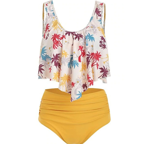 

Women's Tankini 2 Piece Swimsuit Open Back Slim Solid Color Leaf As shown Swimwear Padded Vest Strap Bathing Suits New Fashion Sexy
