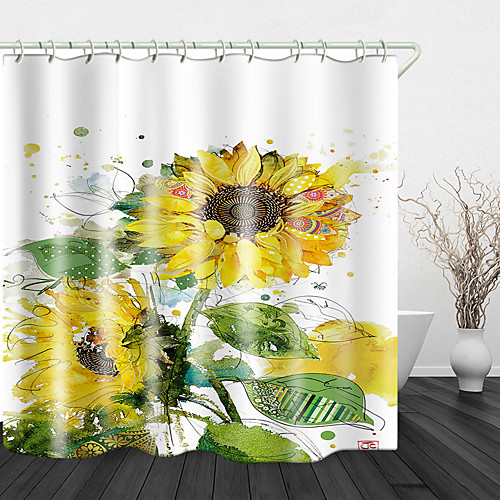 

Hand Drawn Beautiful Sunflower Print Waterproof Fabric Shower Curtain for Bathroom Home Decor Covered Bathtub Curtains Liner Includes with Hooks