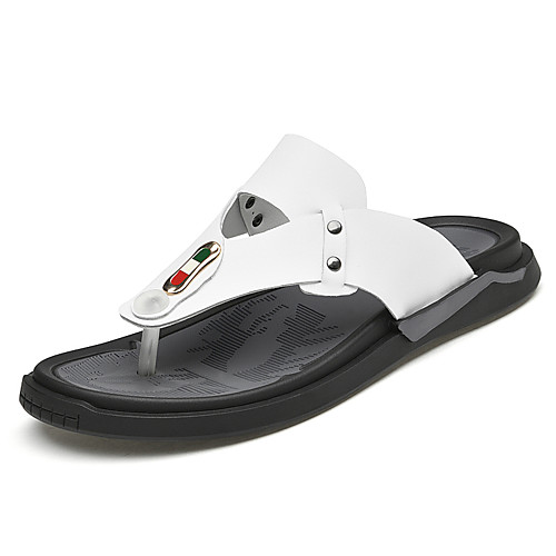 

Men's Sandals Casual Daily Walking Shoes PU White Black Summer