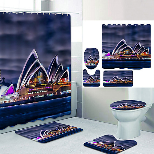 

Bathroom Shower Curtain & Mat Set Modern Polyester New Design