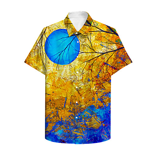 

Men's Shirt 3D Print Graphic 3D Button-Down 3D Print Short Sleeve Casual Tops Casual Hawaiian Yellow