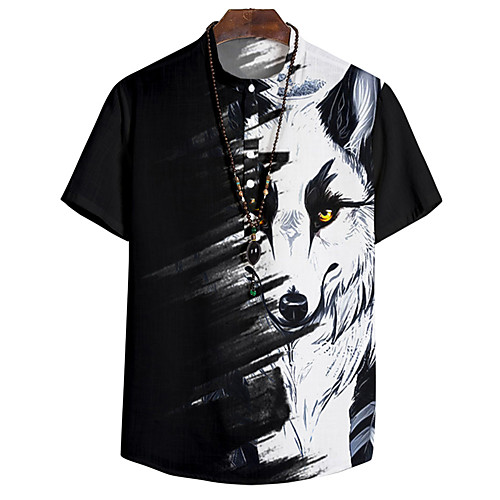 

Men's Shirt 3D Print Wolf Animal Button-Down 3D Print Short Sleeve Daily Tops Casual Fashion Hawaiian Black