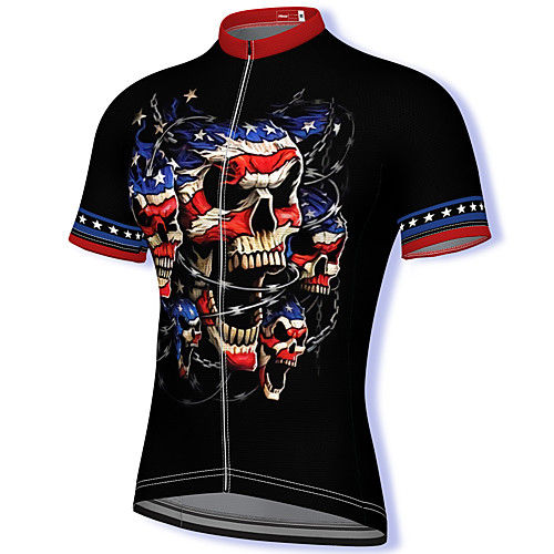 

21Grams Men's Short Sleeve Cycling Jersey Spandex Black Skull Bike Top Mountain Bike MTB Road Bike Cycling Breathable Quick Dry Sports Clothing Apparel / Athleisure