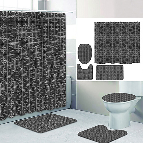 

Simple Series 19 Digital Printing Four-piece Set Shower Curtains and Hooks Modern Polyester Machine Made Waterproof Bathroom