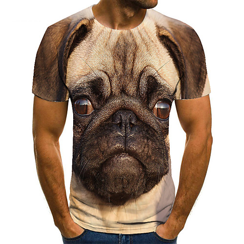 

Men's T shirt 3D Print Animal 3D Print Print Short Sleeve Casual Tops Casual Fashion Light Brown