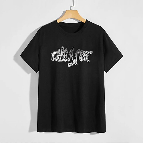 

Men's T shirt Hot Stamping Graphic Prints Letter Print Short Sleeve Daily Tops 100% Cotton Fashion Vintage Classic Black