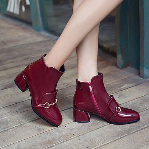 

Women's Boots Chunky Heel Round Toe Booties Ankle Boots Casual Vintage Classic Daily Office & Career PU Solid Colored Wine Black / Booties / Ankle Boots