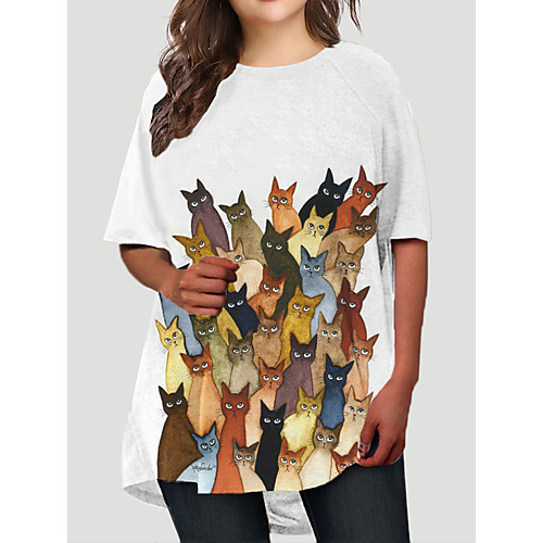 

Women's Plus Size Dresses T Shirt Dress Tee Dress Short Mini Dress Half Sleeve Cat Graphic Animal Print Casual Fall Red Orange XL XXL 3XL 4XL 5XL / Holiday