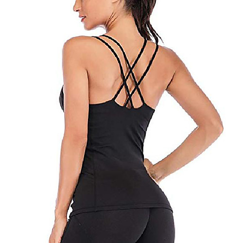 

women's strappy yoga tank built in bra workout top halter open back,blkxl
