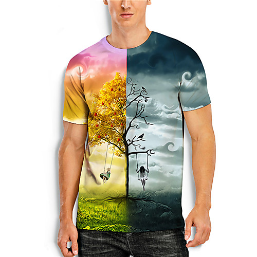 

Men's T shirt 3D Print Graphic Prints Tree Print Short Sleeve Daily Tops Casual Designer Big and Tall Green