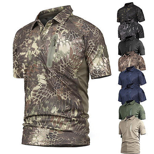 

Men's Hunting T-shirt Camo / Camouflage Short Sleeve Outdoor Summer Well-ventilated Breathability Quick Dry Breathable Top Polyester Camping / Hiking Hunting Fishing Traveling Green / Black Green