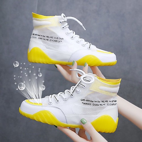 

Women's Trainers Athletic Shoes Flat Heel Round Toe Mesh Tissage Volant Lace-up Solid Colored White Yellow Pink