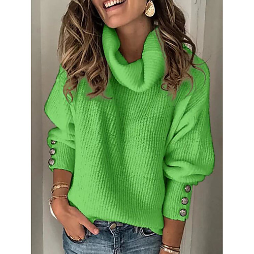 

Women's Stylish Knitted Solid Color Pullover Long Sleeve Sweater Cardigans Turtleneck Fall White Blue Green