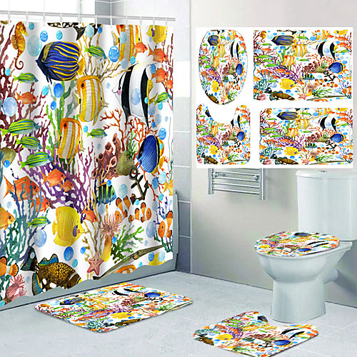 

Four-piece Design of Bathroom Waterproof Shower Curtain and Leisure Toilet Floor Mat