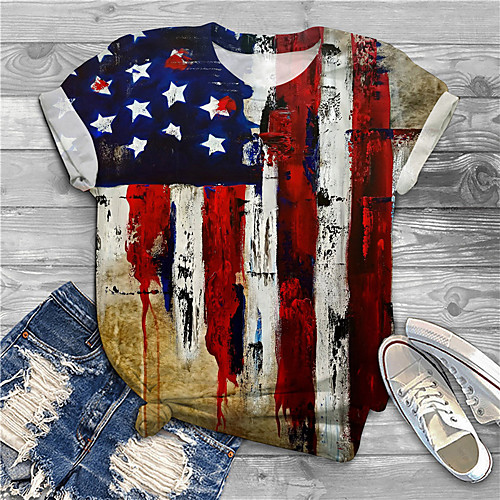 

Women's Plus Size Print Graphic Flag T shirt Large Size Crewneck Short Sleeve Basic Tops XL XXL 3XL White Big Size